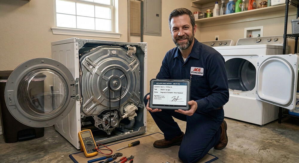 Service technician using tablet at job site