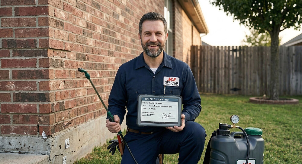 Service technician using tablet at job site