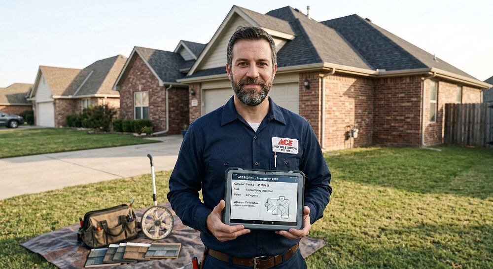 Service technician using tablet at job site