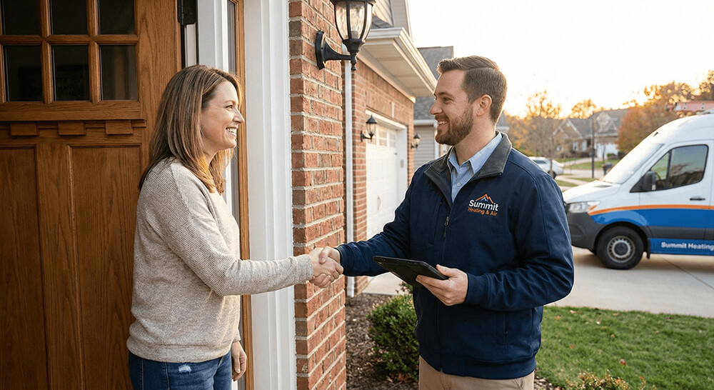 Technician with happy homeowner